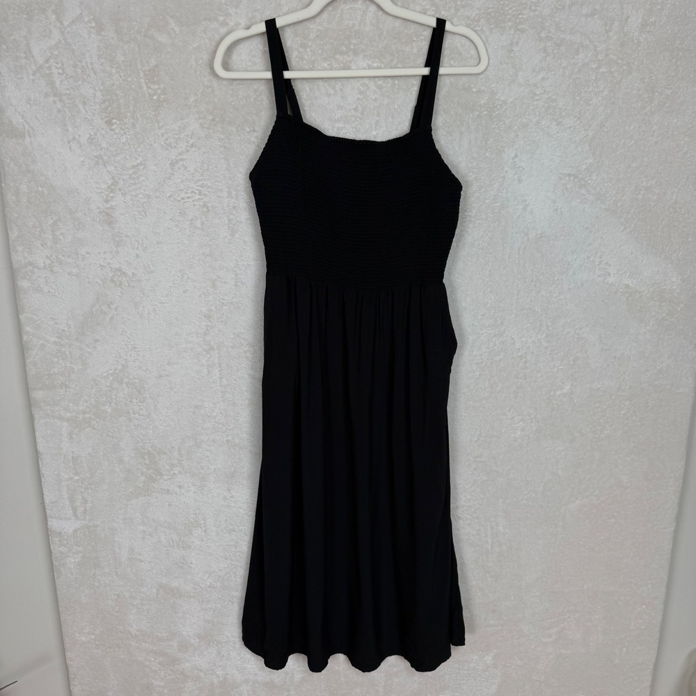Old Navy Womens Black Smocked Cami Midi Dress Adjustable Straps Pockets Medium